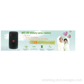 15 Days Standby Ublox GPS Module Mini GPS Tracker, Elderly Care Tracker Mt-70 with Sos Button to Rescue &Two Way Communication